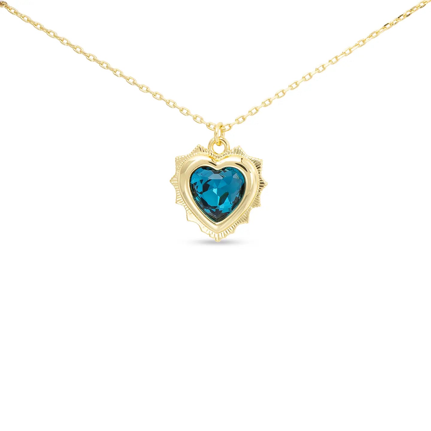 Gold Crystal Birthstone Heart Necklace December