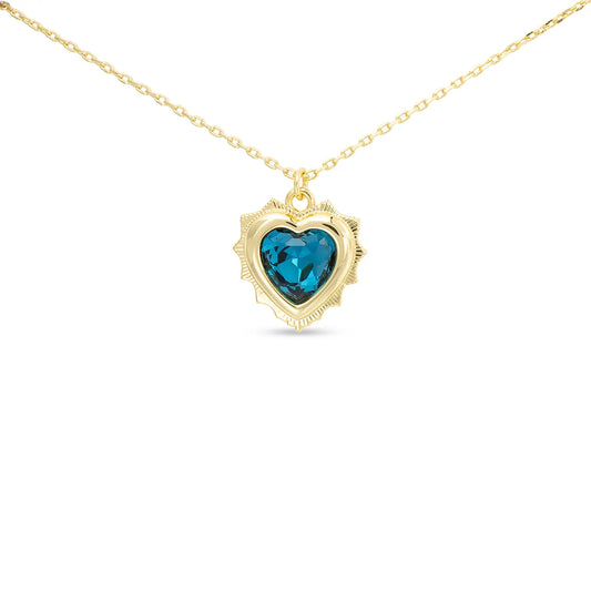 Gold Crystal Birthstone Heart Necklace December