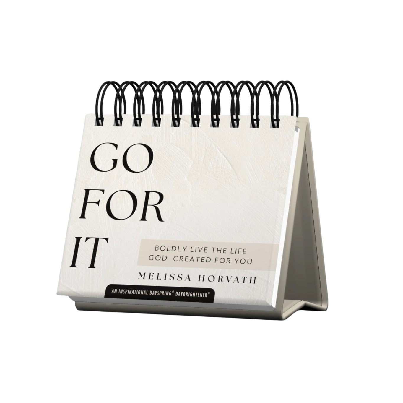 Daily prayers, prompts, and encouragements. Size: 5.5" x 5.25" x 1.25". Inspirational perpetual calendar. Padded hardcover. Spiral binding. Easel stand.