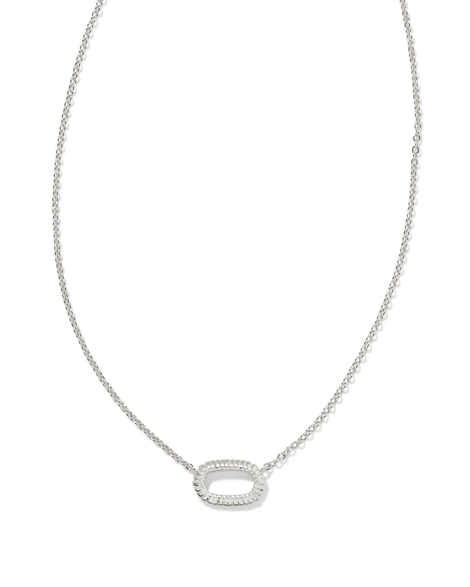 rhodium necklace with an open frame ridged pendant 