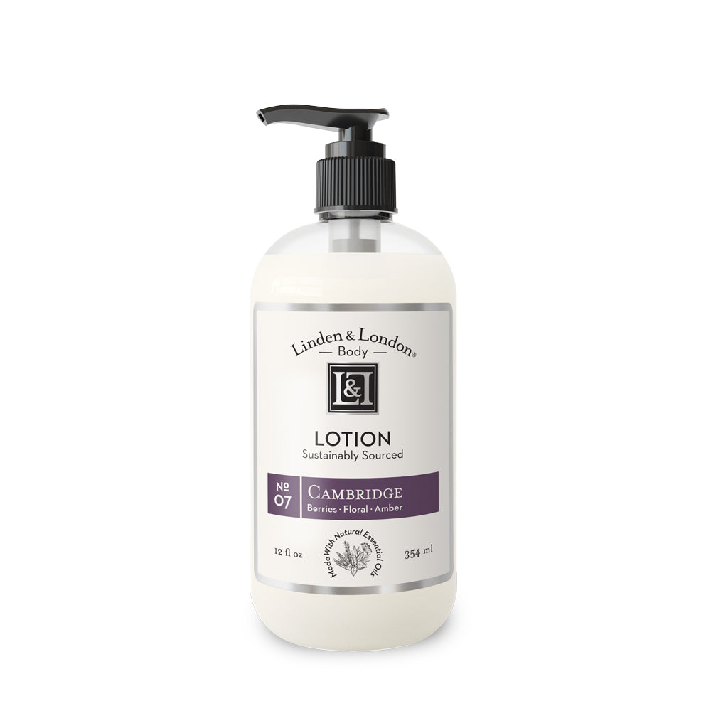 12 oz bottle of lotion in scent cambridge