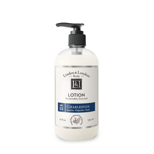 12 oz bottle of lotion in scent charleston