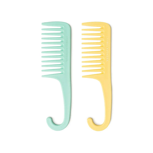 yellow and blue wide tooth combs