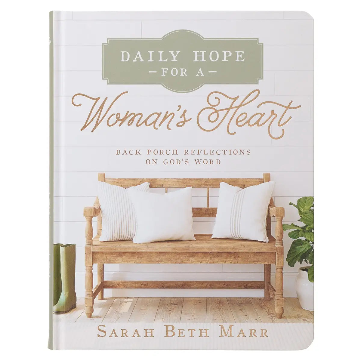 The Daily Hope for a Woman's Heart Hardcover Edition is an invitation to find true rest, hope, and delight in the company of Jesus—right on your back porch. 366-day devotional, Back porch cover design, Gold foil accents on the cover, Hardcover, Two-color interior, Attached ribbon marker, Gilt-edged pages, 384 pages,