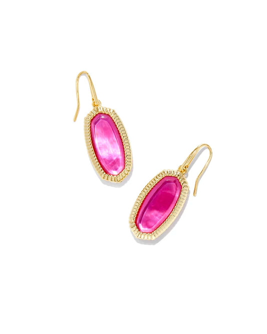 gold ridge earrings with a hot pink stone and a fishhook closure 1.58"L X 0.55"W