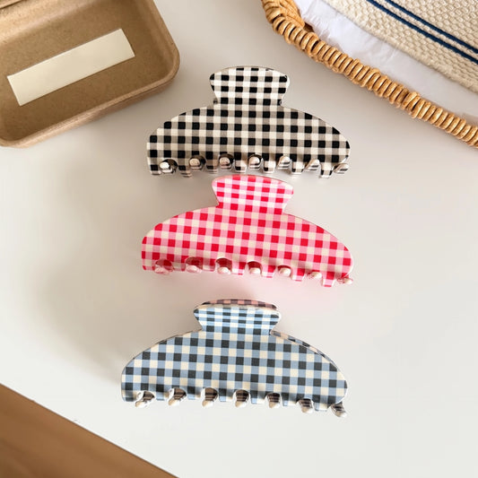 Retro Checkered Pattern Curved Claw Clips