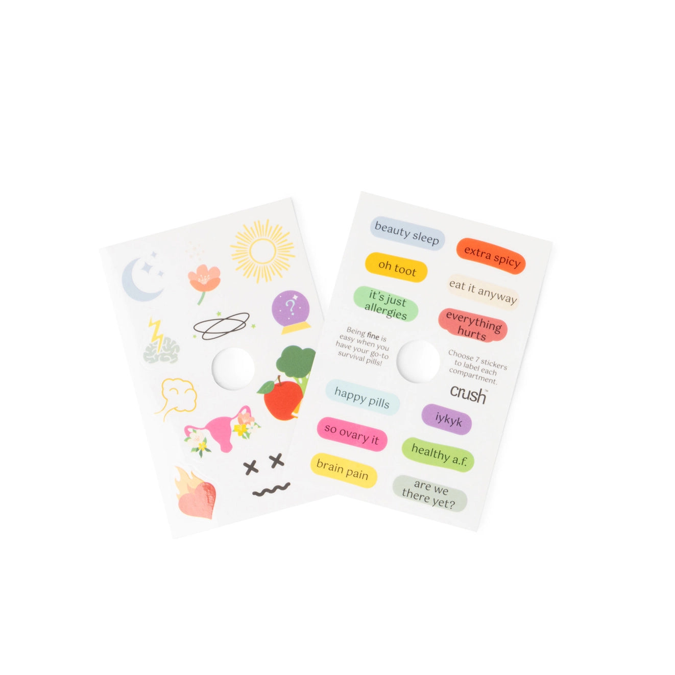 2 sheets of stickers that come with the pill case