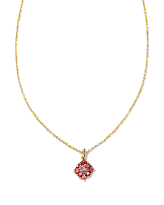 gold necklace with oink crystalized flower charm 