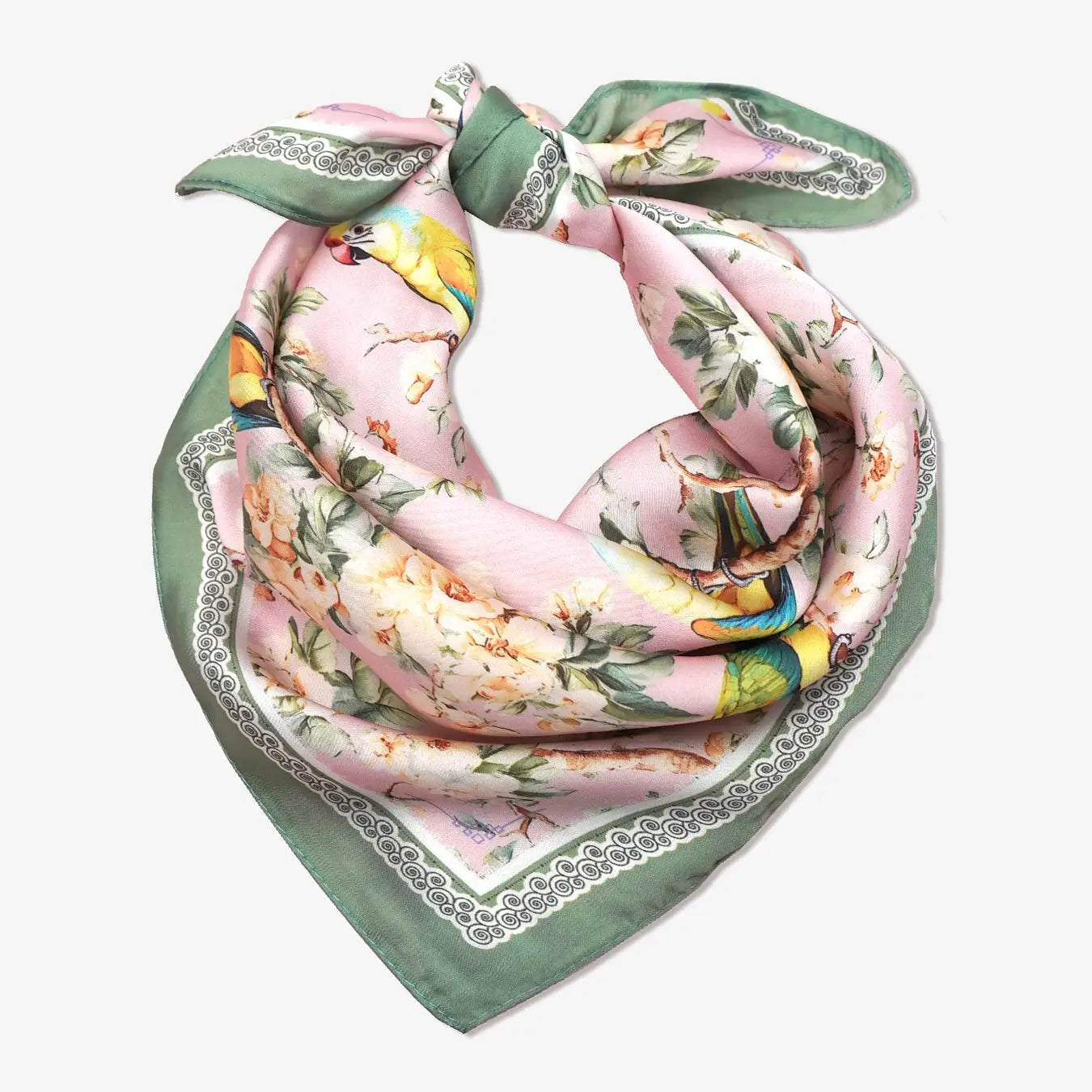Floral Bird Print Silky Feel Bandana Scarf