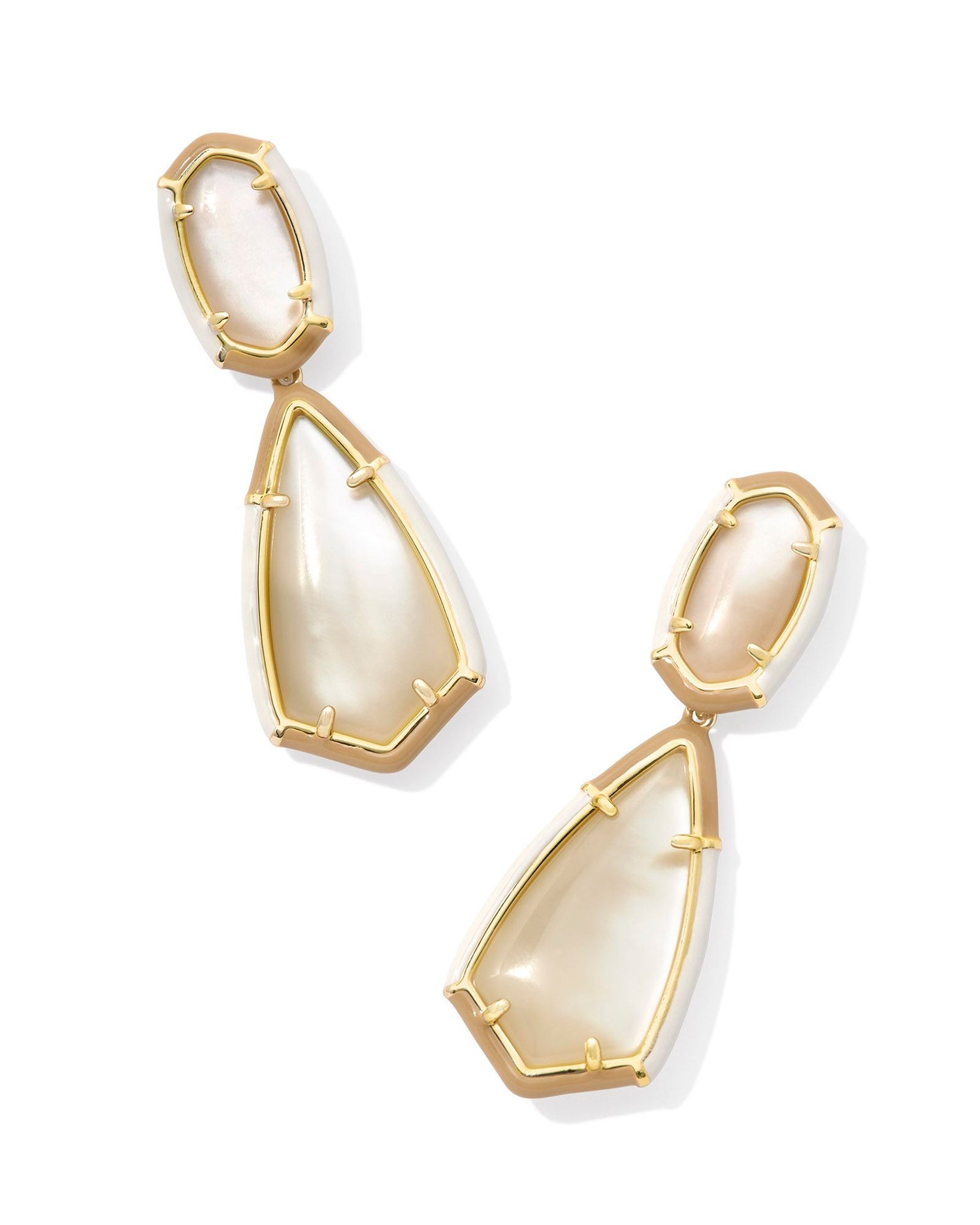 Stud drop earrings with a natural mother of pearl stone center