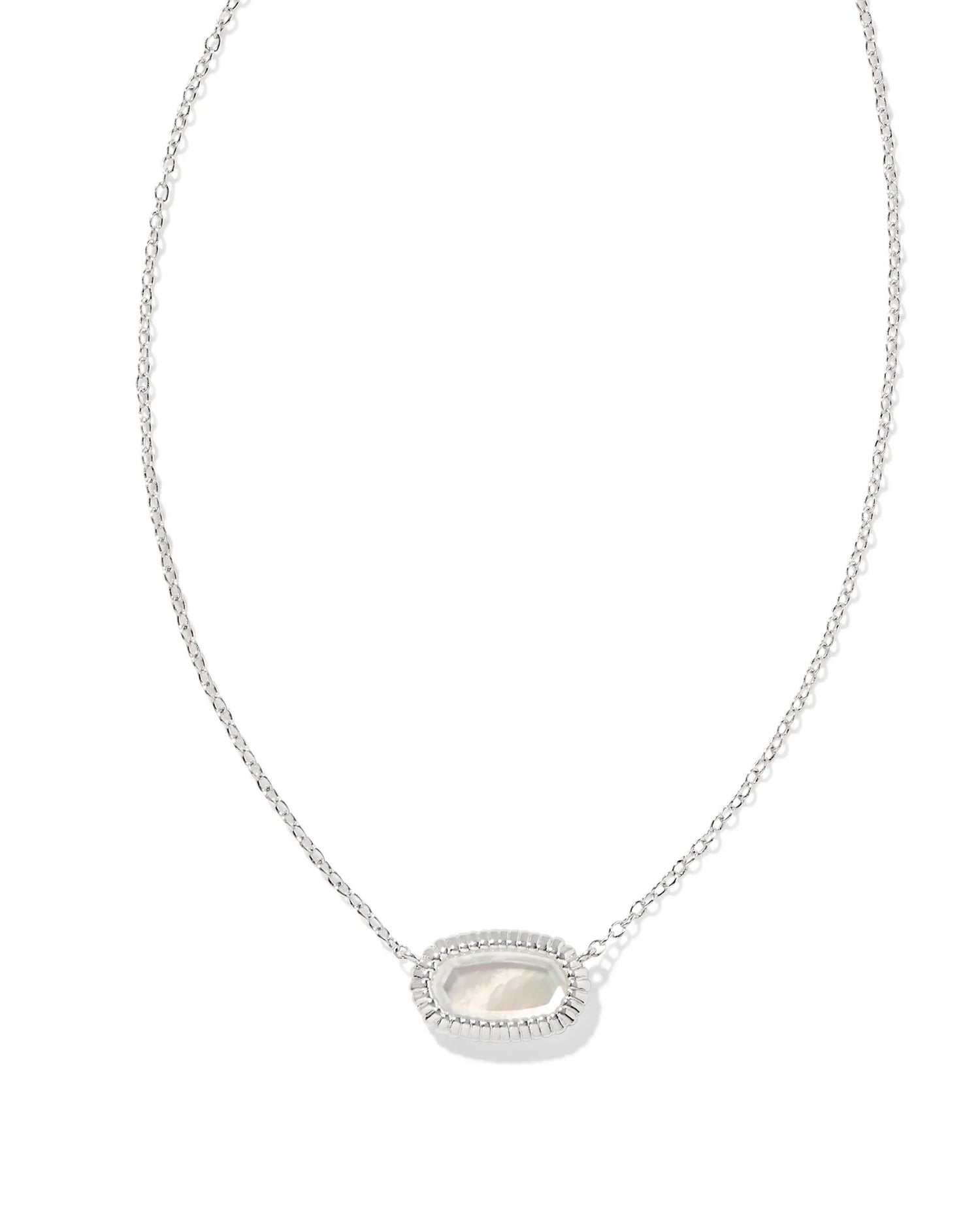 silver necklace with a framed pendant with an ivory mother of pearl  stone