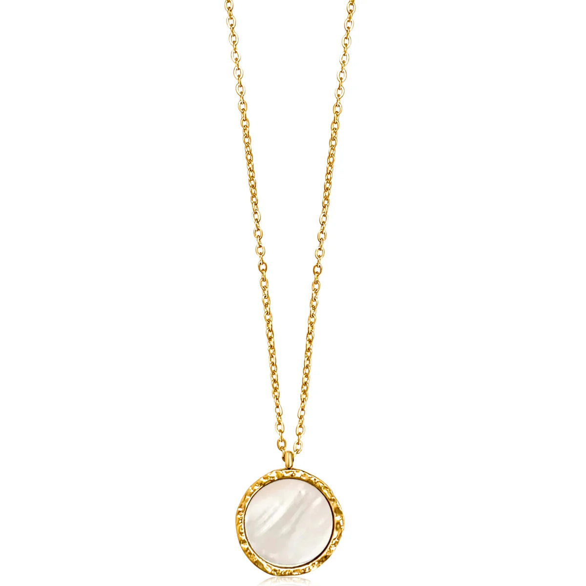Gold Necklace with Mother Of Pearl Circular Pendant  