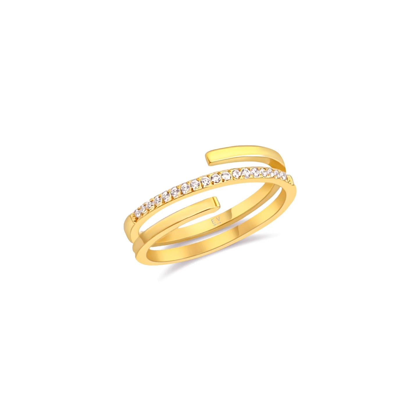 gold spiral ring with crystal detail on middle section of the ring