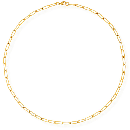 gold paper clip chain link necklace with lobster clasp closure
