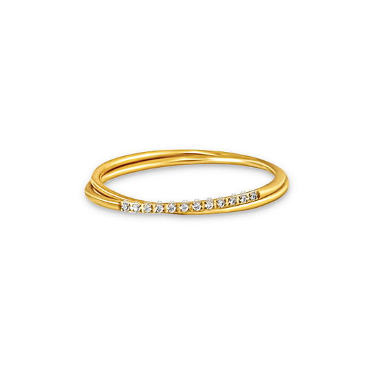Gold interlock ring with crystal details on half of the ring
