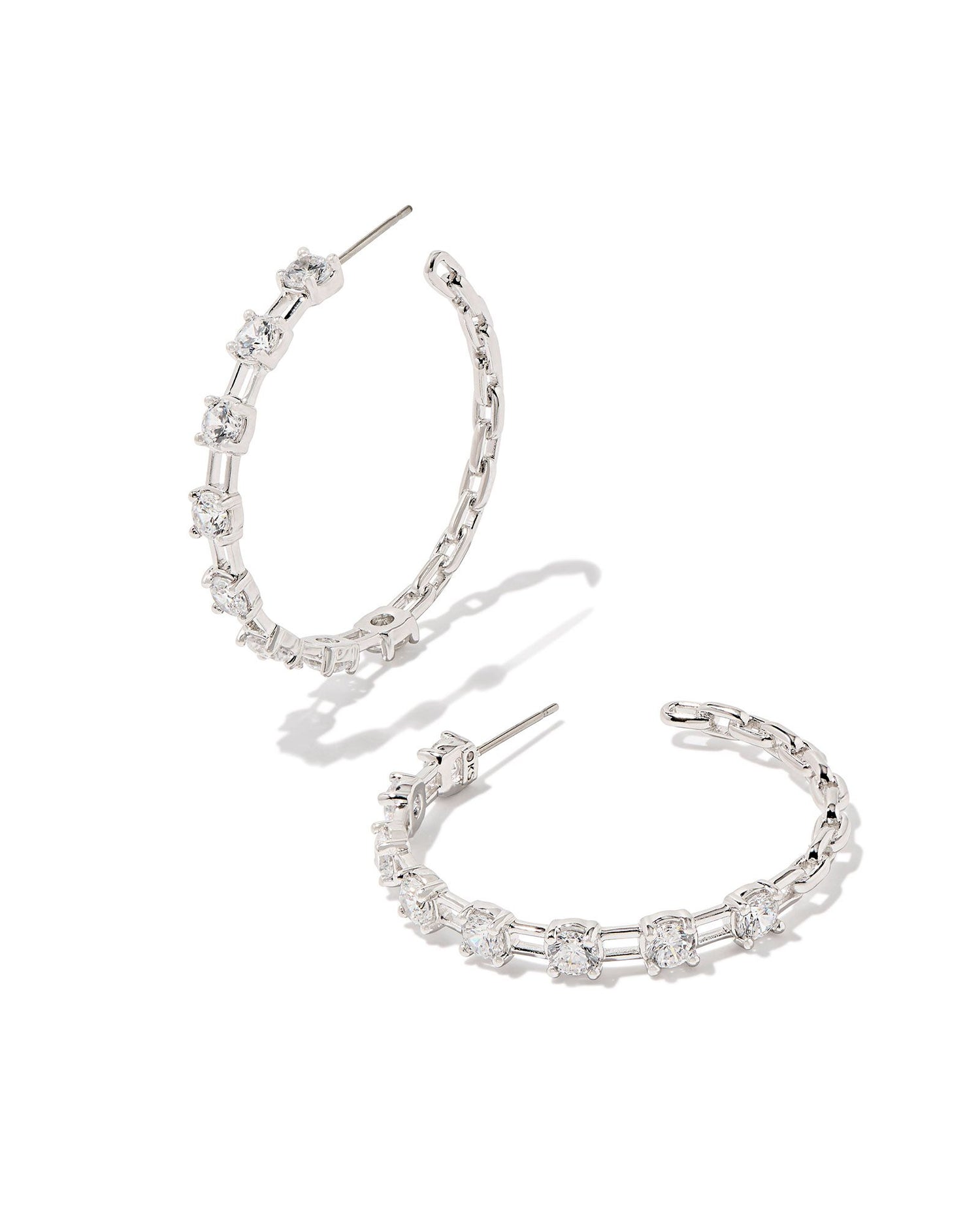 rhodium crystal studded hoop earrings