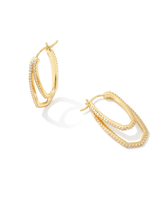 Catch us wearing the Murphy Gold Hoop Earrings in White Crystal to every occasion—they're just that fun. Featuring an on-trend split-hoop design, these hoops are studded with sparkling white crystals for a look that radiates cool energy. From the office to dinner with the girls, “Where did you get those?” will follow you every time you wear these hoops.