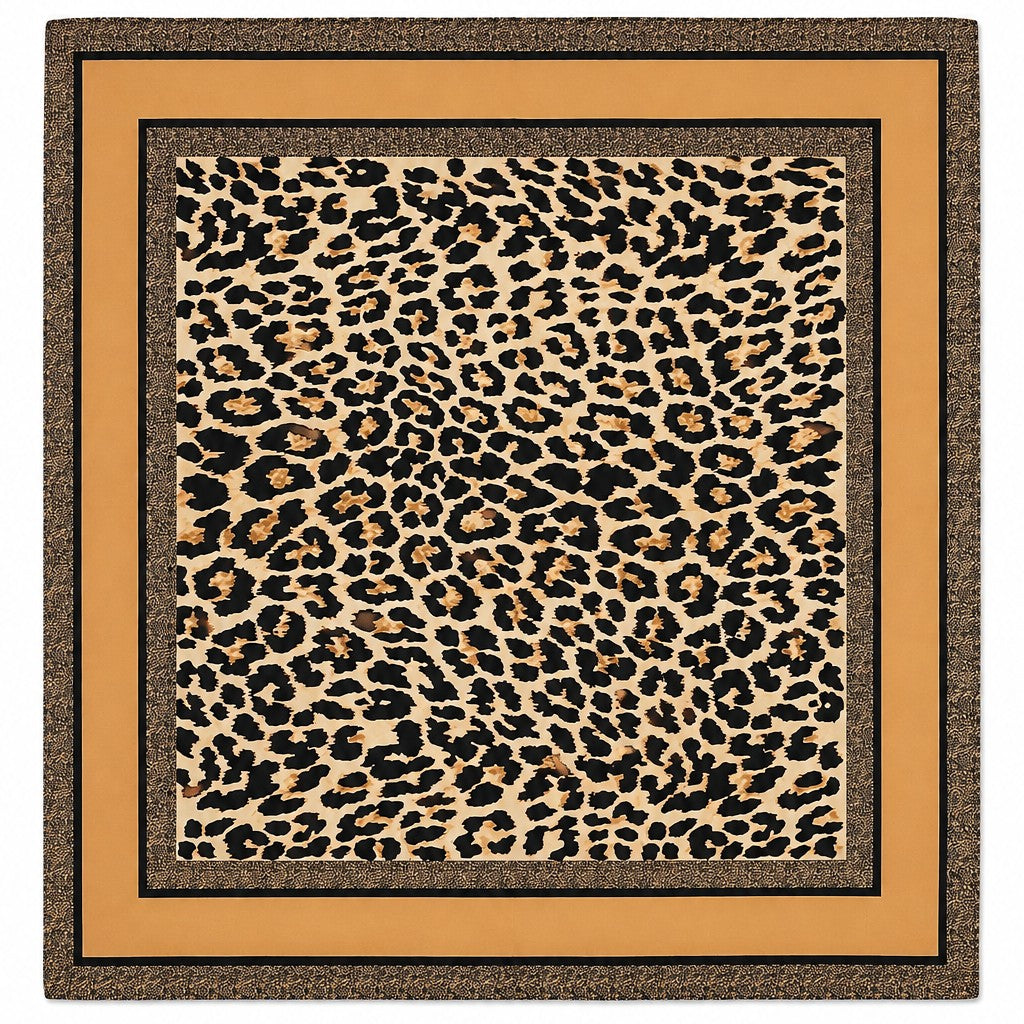 Leopard Print & Geometric Border Silky Neck Scarf