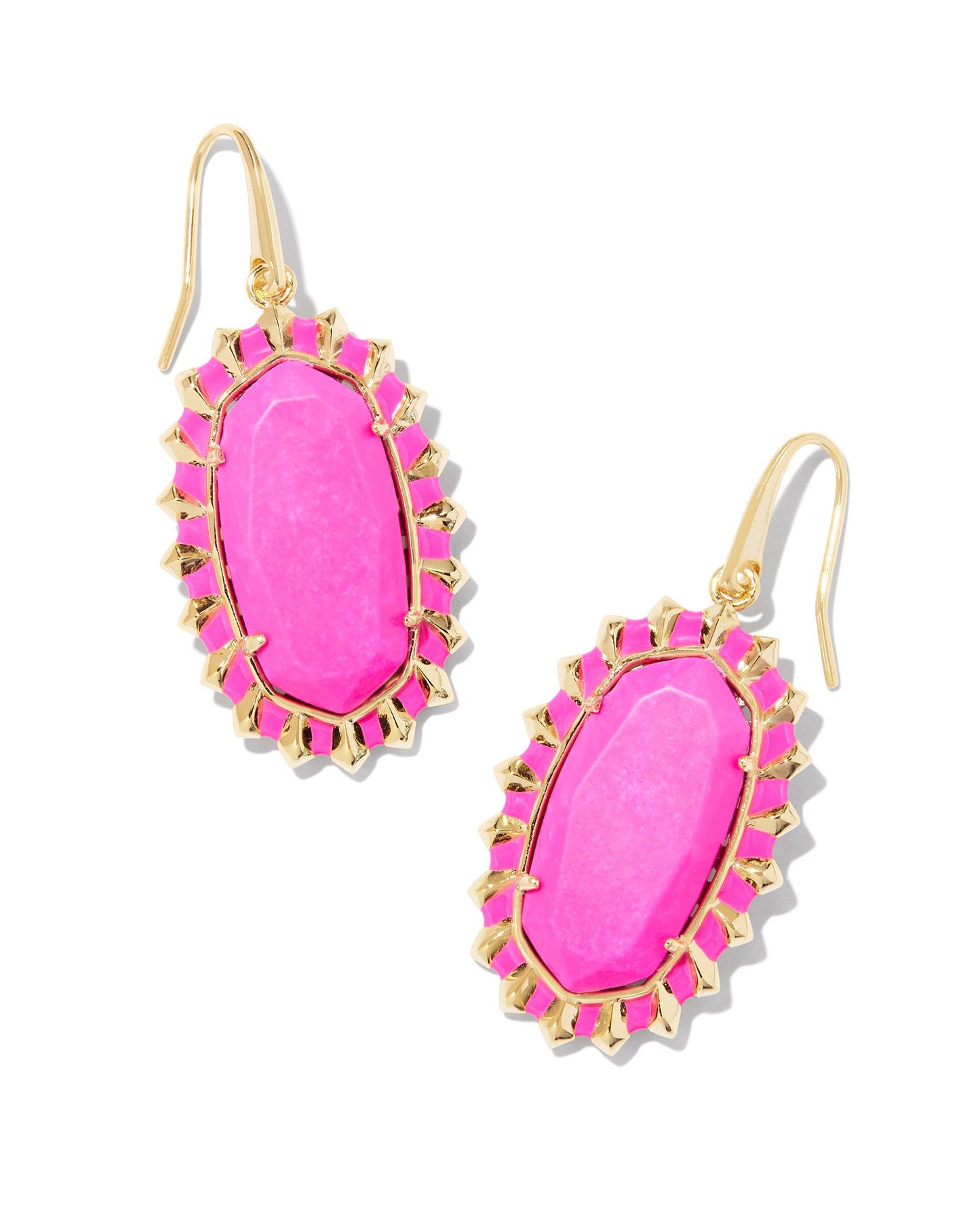 pink stone color burst drop oval shaped gold earrings