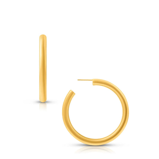 Medium sized gold post back hoop earrings