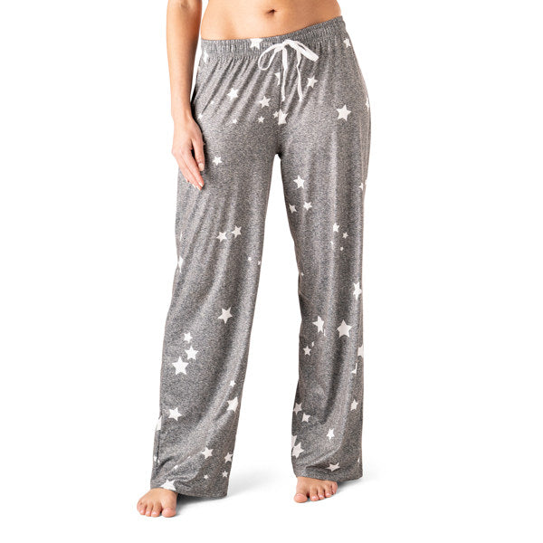 Hello Mello Pants, Relaxed Wide Leg Fit, Full Length, Elastic Waistband With Drawstring Tie, Subtle Piping Detail, Stargazer Design