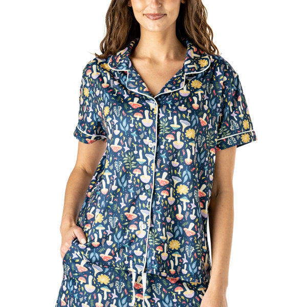 Hello Mello Stargazer Top, V-Neck, Button Down, Relaxed Fit with Piping Detail, Down To Earth Design