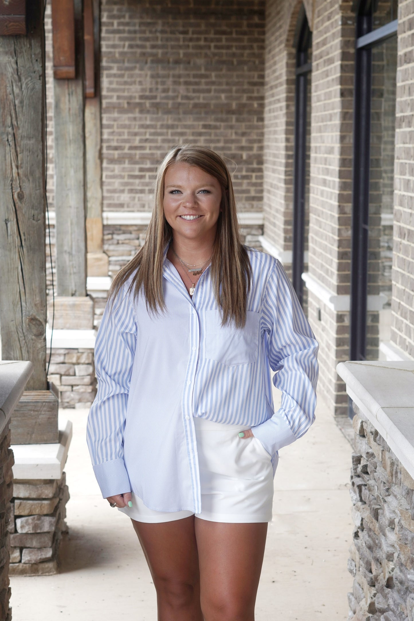 Colleen Contrast Striped Button Up Top