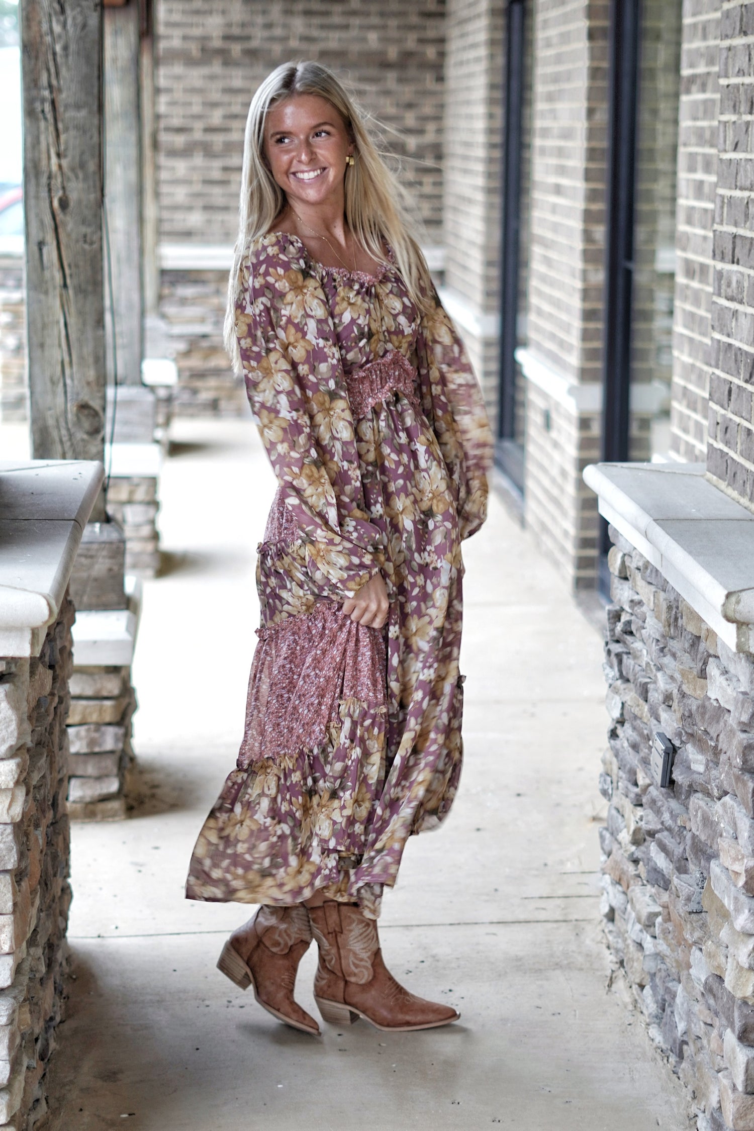 Perry Patchwork Floral Midi Dress Perry Patchwork Floral Midi Dress