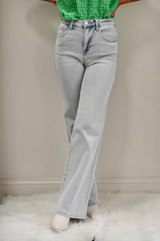 Hannah High Rise Wide Leg Jeans High Rise Wide Straight Leg Slim Fit Full Length Light Wash 80% Cotton,18% Polyester,2% Spandex
