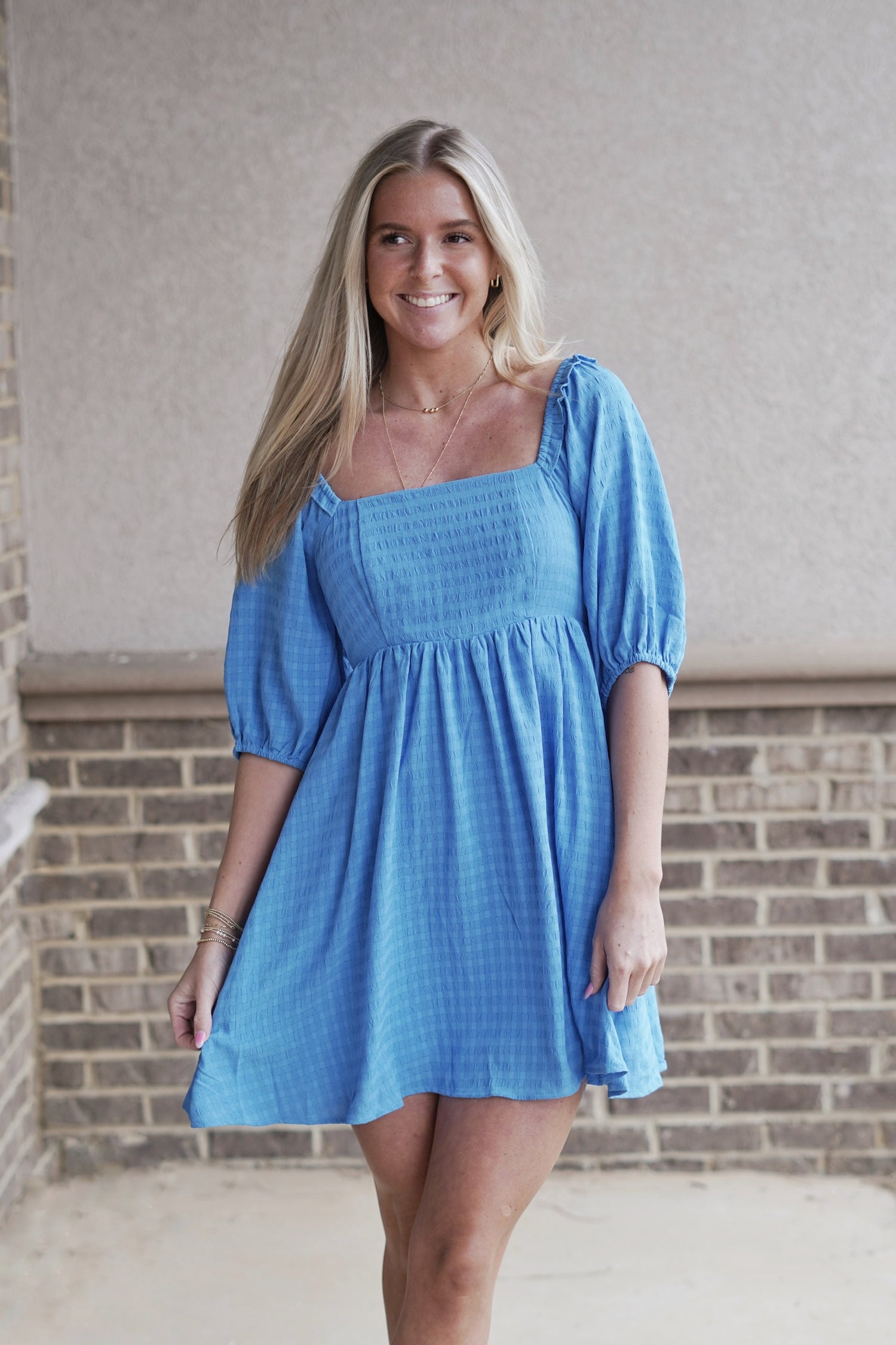 Belle Blue Puff Sleeve Babydoll Dress Belle Blue Puff Sleeve Babydoll Dress