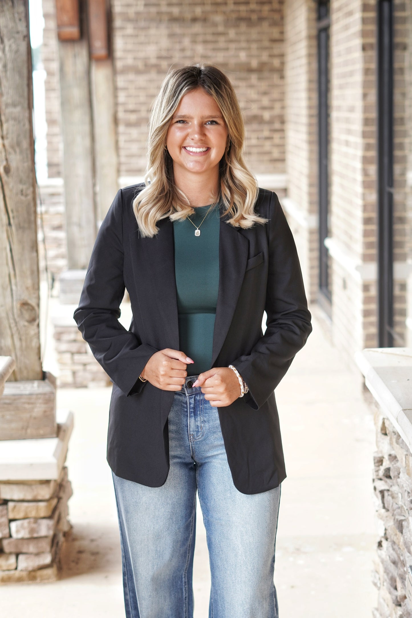 Boss Babe Black Blazer Collar Neckline Long Sleeve Button Closure Pockets Full Length True To Size Color: Black Fabric Content: 100% Polyester