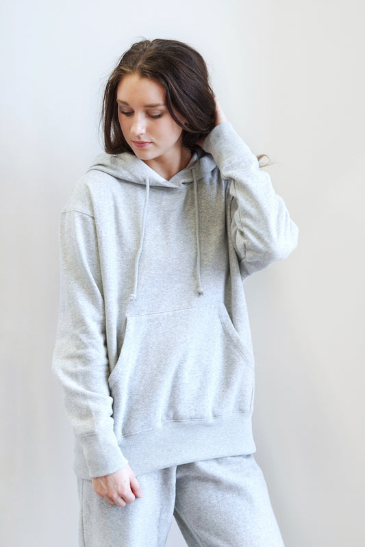 Hannah Oversized All Day Hoodie Hoodie w/ Drawstrings Long Cuffed Sleeves Kangaroo Pocket Oversized Fit Full Length Ribbed Hem Colors: Grey,80% Cotton, 20% Polyester