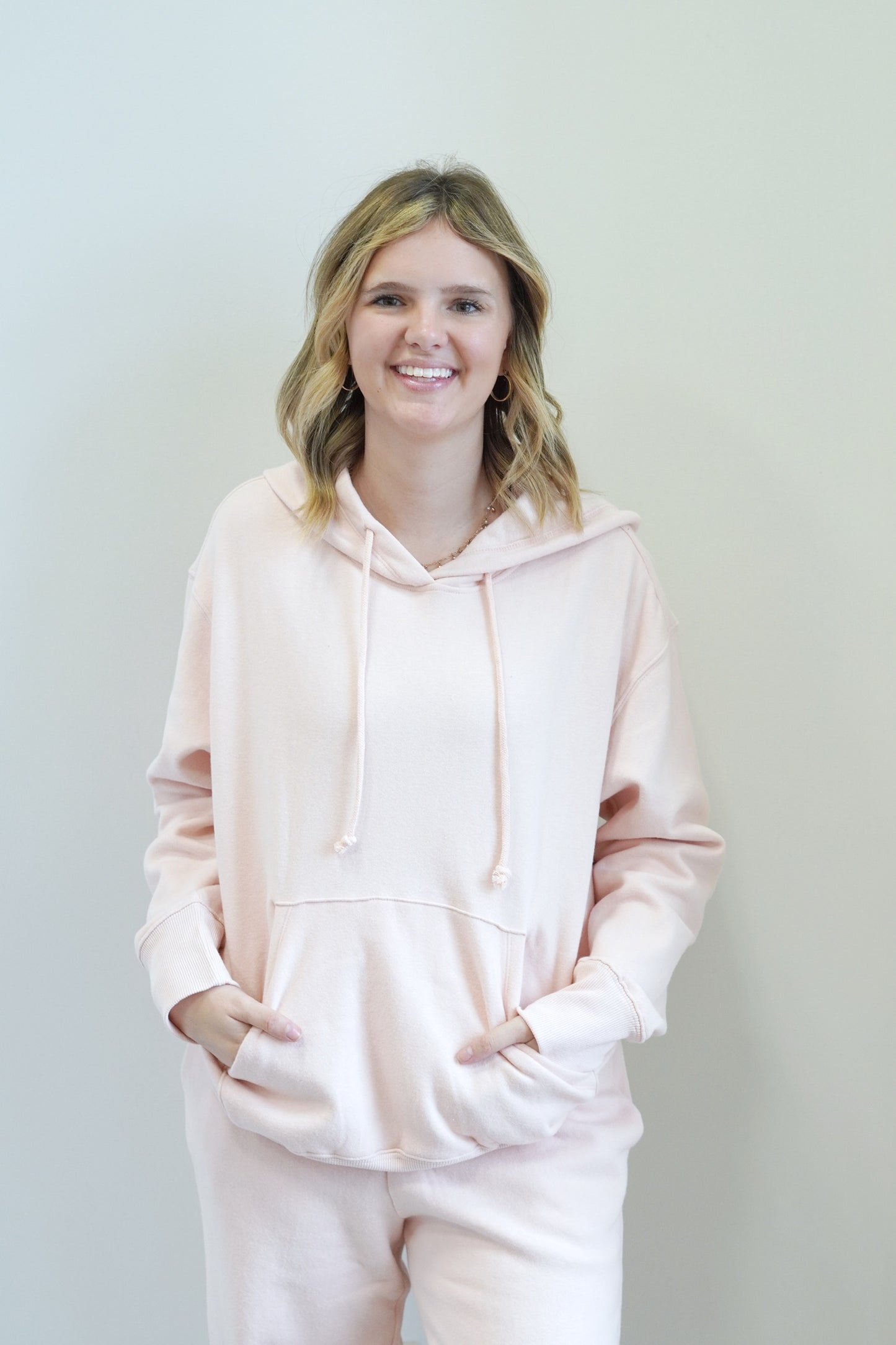 Hannah Oversized All Day Hoodie Hoodie w/ Drawstrings Long Cuffed Sleeves Kangaroo Pocket Oversized Fit Full Length Ribbed Hem Colors:  Pink, 80% Cotton, 20% Polyester
