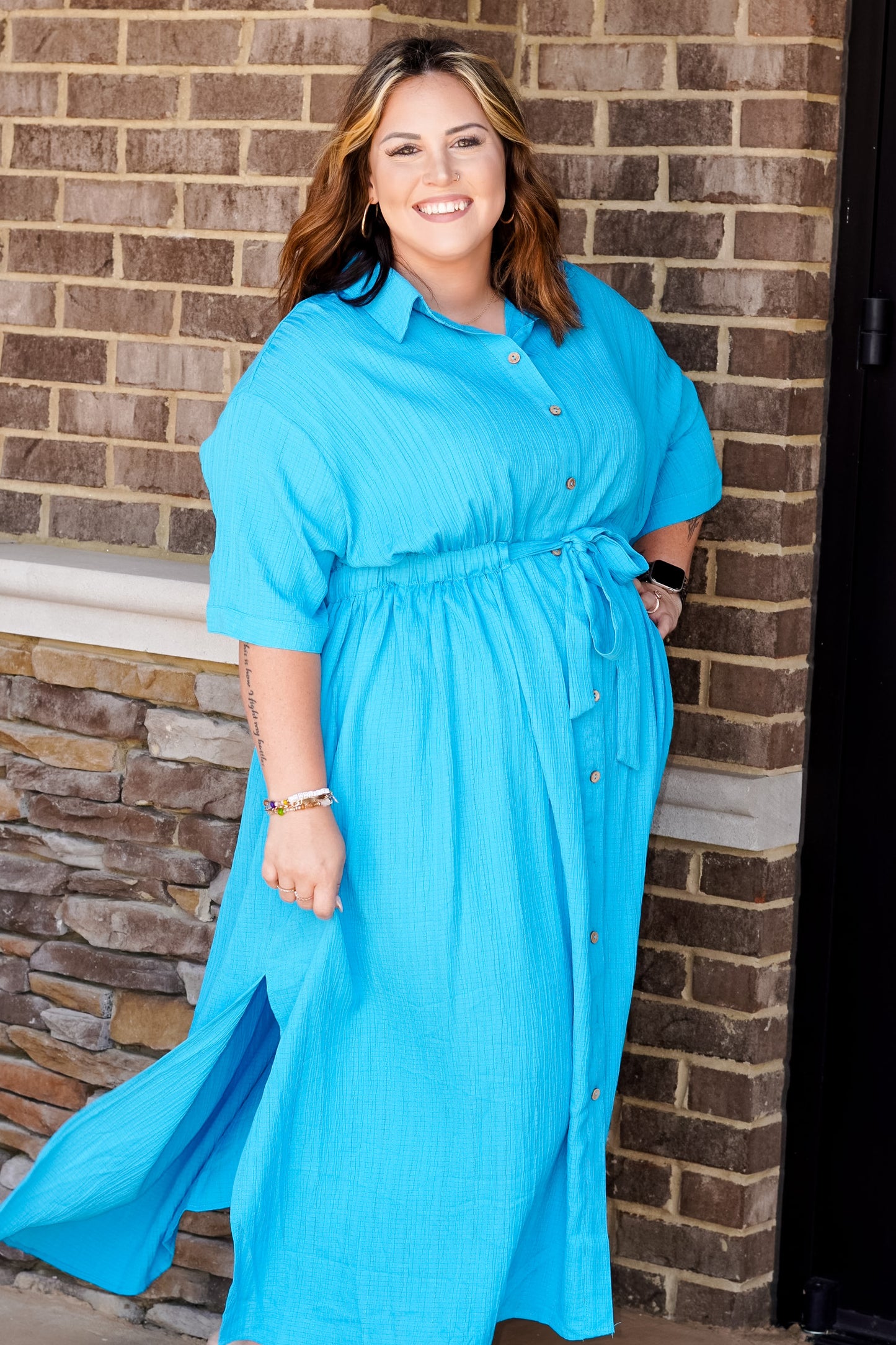 Sasha Short Sleeve Bubble Blue Dress