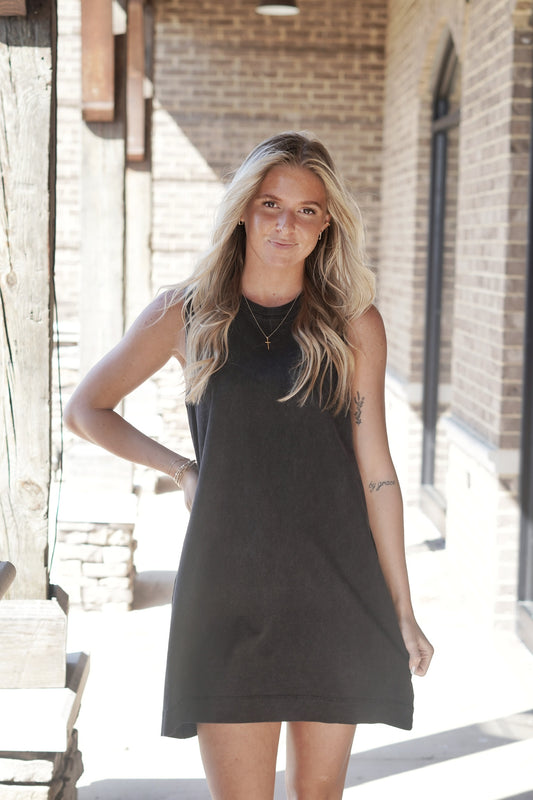 <ul> <li>Z Supply Sloane Dress</li> <li>Crew Neckline</li> <li>Sleeveless</li> <li>Relaxed body</li> <li>Bra friendly</li> <li>Total length from shoulder: 33 1/2"</li> <li>Regular fit</li> <li>Colors: Black, </li> <li>18s cotton jersey knit, 100% cotton</li> </ul>