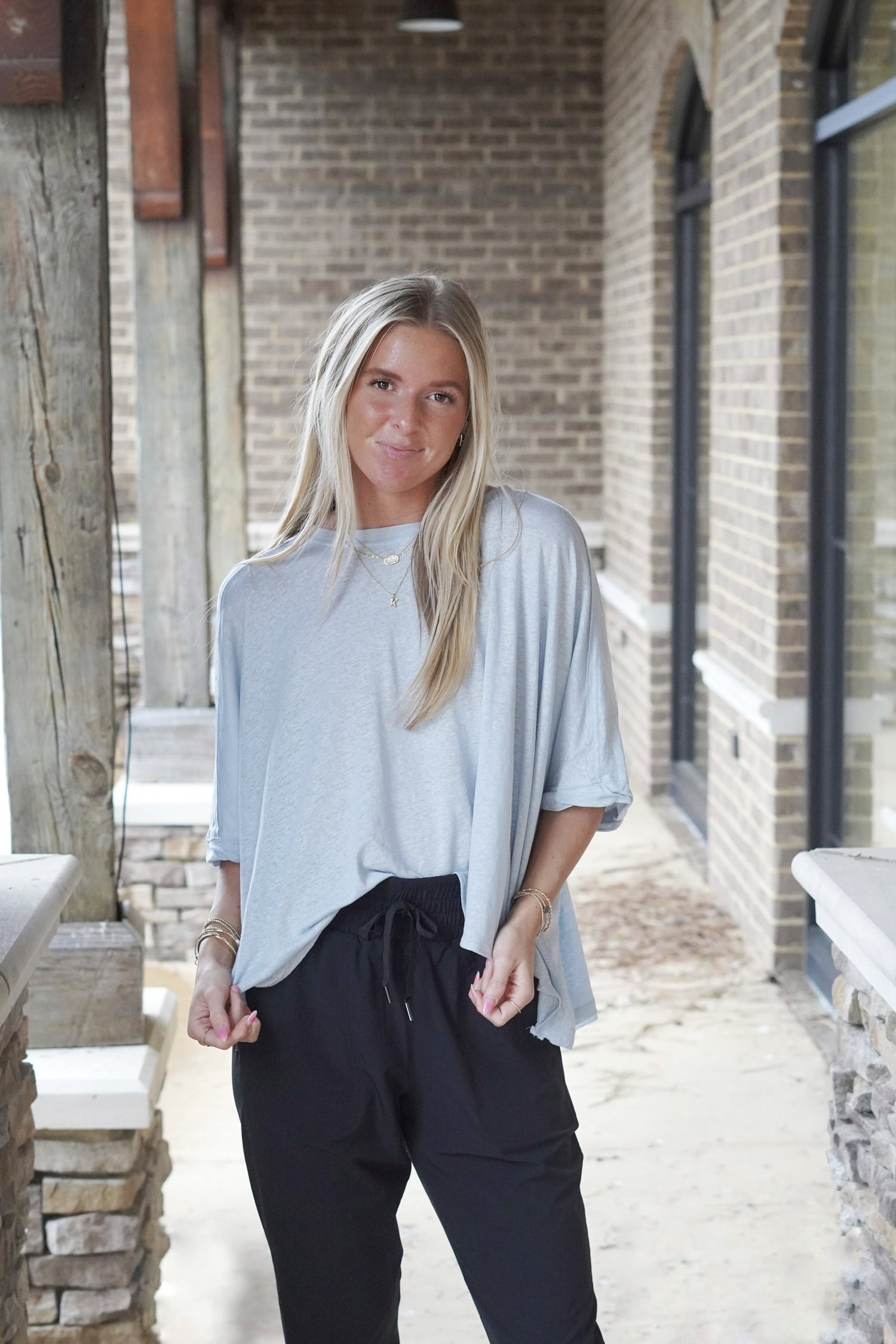 <ul> <li>Ready for It Relaxed Tee</li> <li>Crew Neckline</li> <li>Short Sleeves</li> <li>Inside Out Raw Hem Stitching Detail</li> <li>Colors: Pale Blue</li> <li>Full Length</li> <li>Relaxed Fit</li> <li>45% Linen, 55% Rayon</li> </ul>