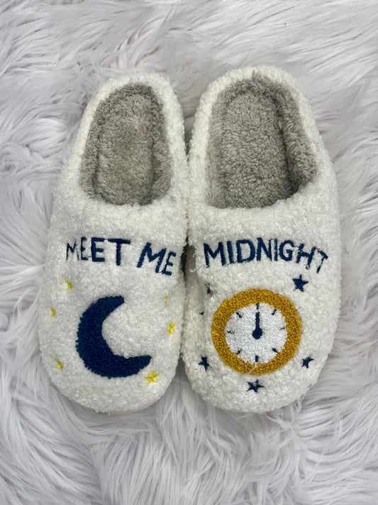 Meet Me At Midnight Fleece Slippers Fleece Material Color: Cream  Meet Me At Midnight Design True To Size Fit