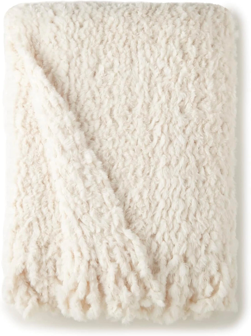 Ivory Fringe Trim Throw Blanket