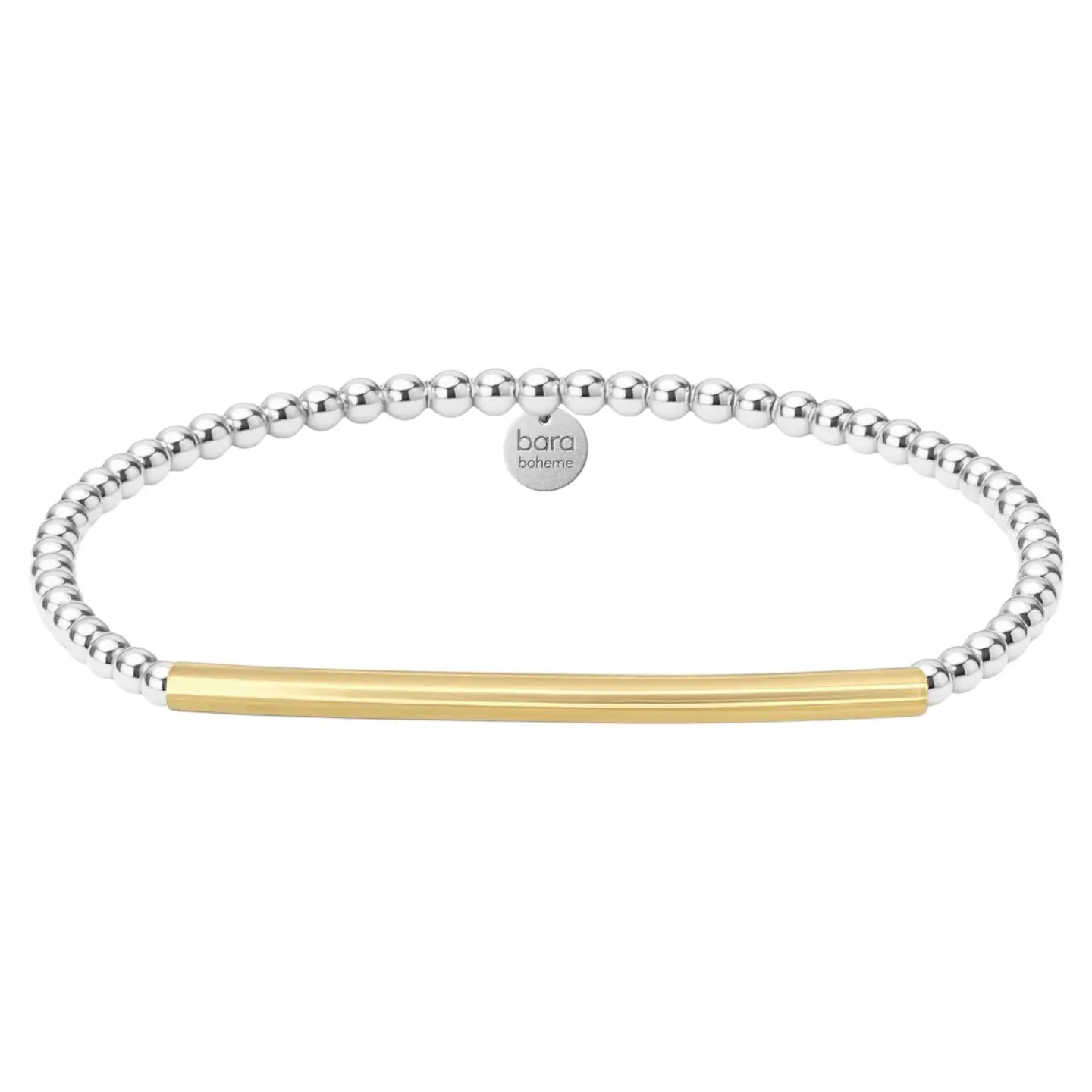 Jamie Gold Filled Beaded Bracelet, Waterproof, Simple/Modern Look, 14K Gold Filled or Sterling Silver 925, Bead Size: Classic 3MM + Bar Stretchy Sizing \: 6"| 6.5"| 7"