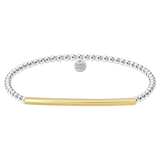 Jamie Gold Filled Beaded Bracelet, Waterproof, Simple/Modern Look, 14K Gold Filled or Sterling Silver 925, Bead Size: Classic 3MM + Bar Stretchy Sizing \: 6"| 6.5"| 7"
