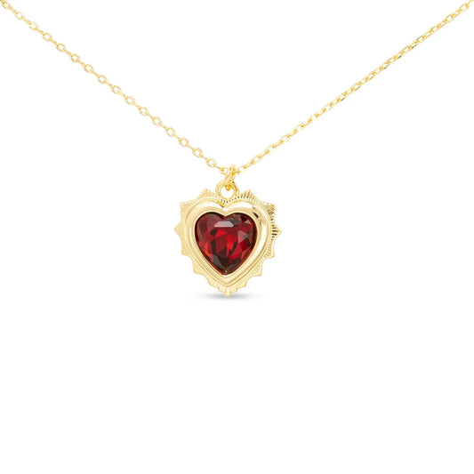 Gold Necklace with Gold Heart Pendant filled with Birthstone colored Pendant