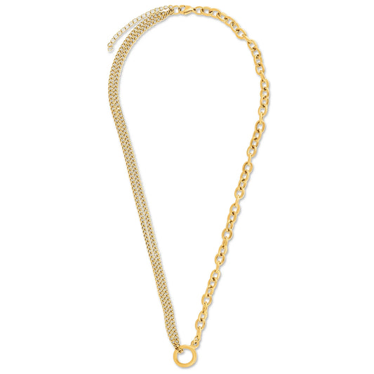 Gold Multi chain necklace with circle pendant