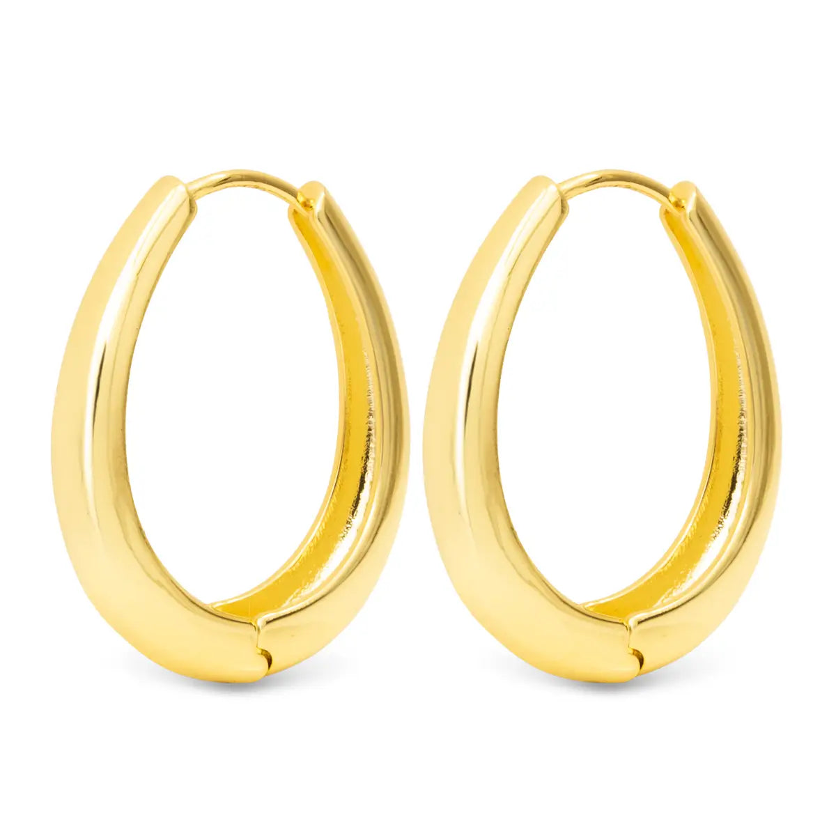 Pair of Oval Gold Hoop Earrings. 