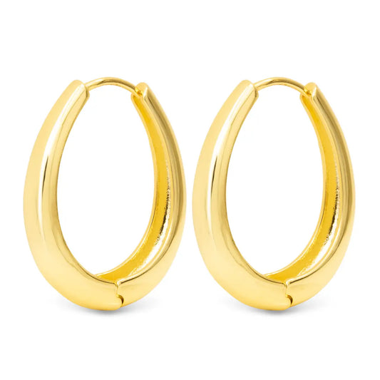 Pair of Oval Gold Hoop Earrings.