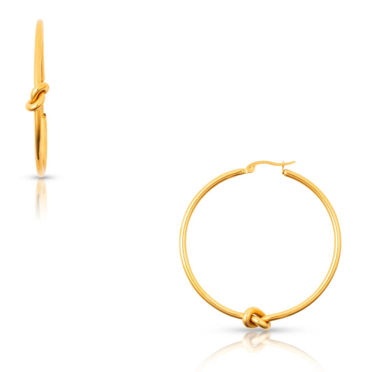 large snap gold hoop earrings with knot detail