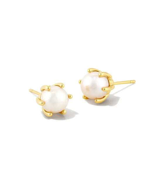 gold framed pearl stud earrings