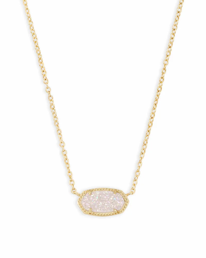 Our #1 bestseller, now in a longer, layerable length. The Elisa Gold Extended Length Pendant Necklace in Iridescent Drusy is one of the most iconic iterations of our signature shape. Dress it up or down, layer it or wear it solo - you can wear it every single day, in every single way.  Metal  14k Yellow Gold Over Brass  Material  Iridecent Drusy  Closure  Lobster claw  Size  0.67" L x 0.38"W pendant, 17" chain + 3" extender