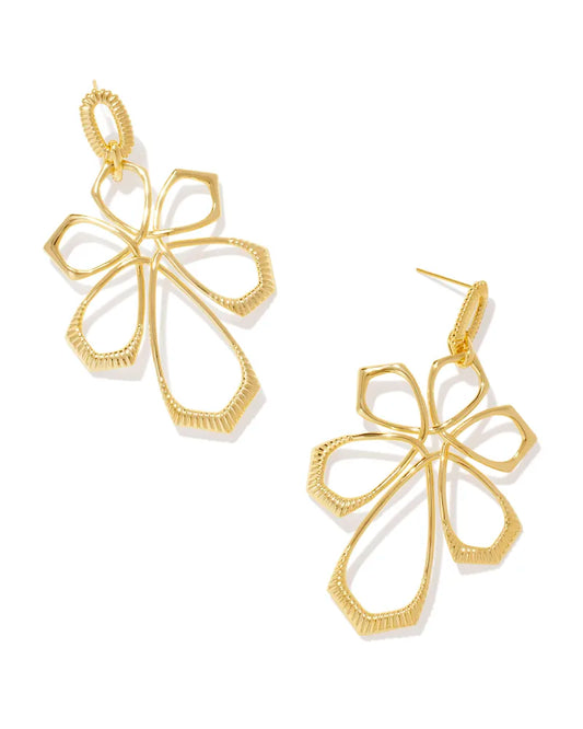 gold flower open frame statement earrings 2.76"L X 1.58"W