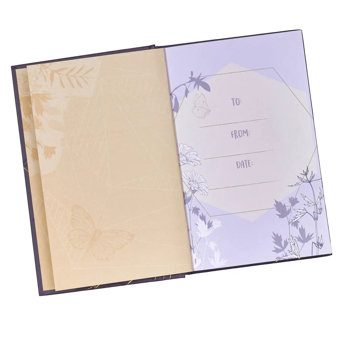  Floral and butterfly cover design, Deep indigo blue background, Gold foil accents, UV varnish, Hardcover, Full-color insides, 208 pages, 