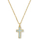 Gold necklace with Matte Blue Light Dichroic Glass Cross pendant